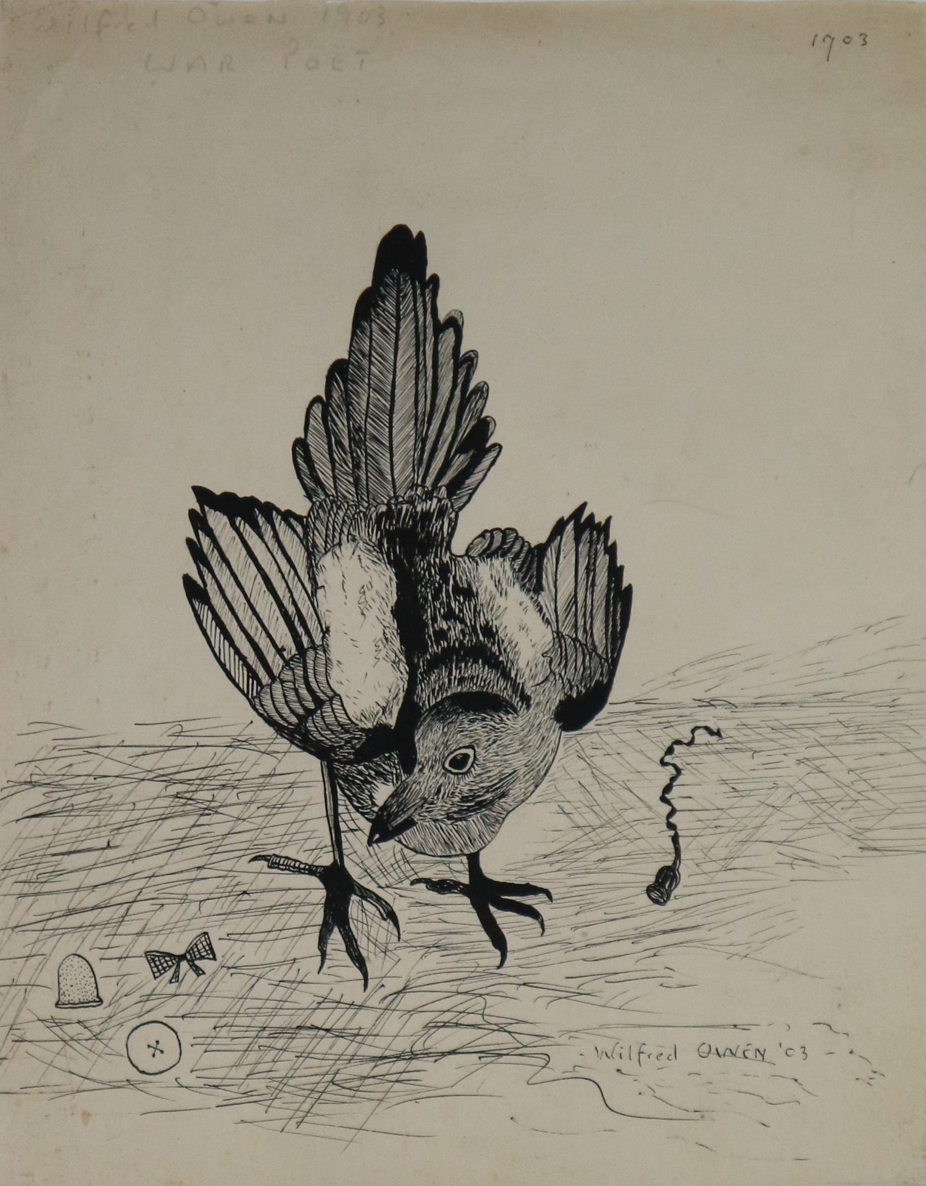 Wilfred Owen (British 1898-1918), Ink Sketch of a Bird